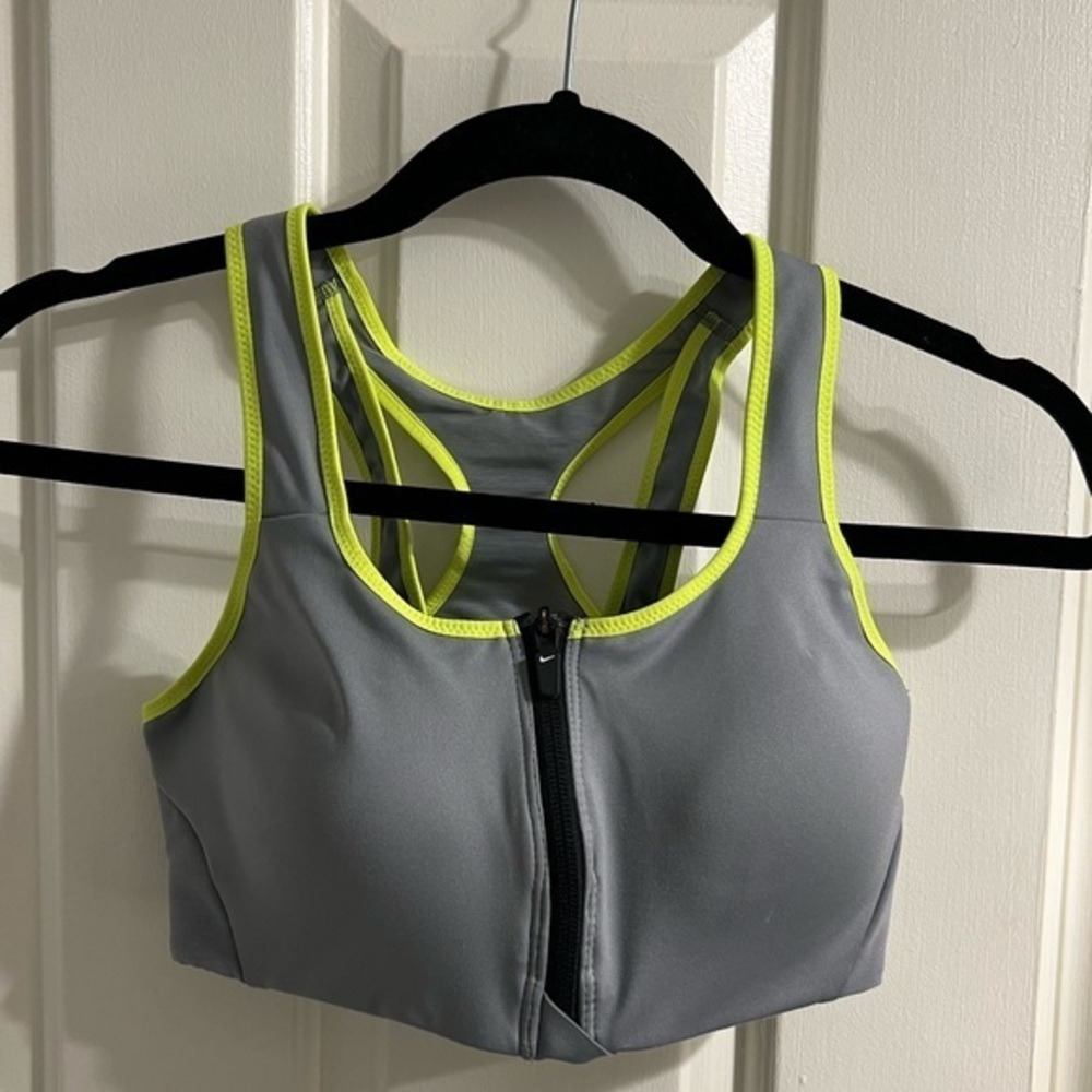 Nike Sports Bra Size SMALL Grey and Neon Yellow with zipper
